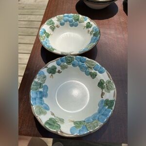 Two vintage sculpted, grape cereal, bowls by Poppytrail and Metlox.